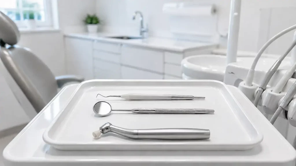 Dental hygienist using titanium-safe instruments for a professional All-On-X cleaning